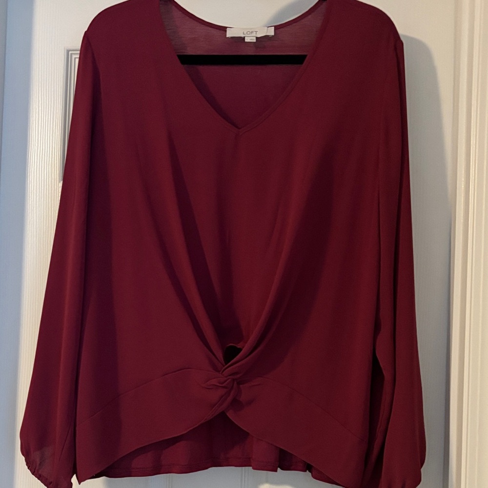 LOFT Deep Red Knot Front Blouse